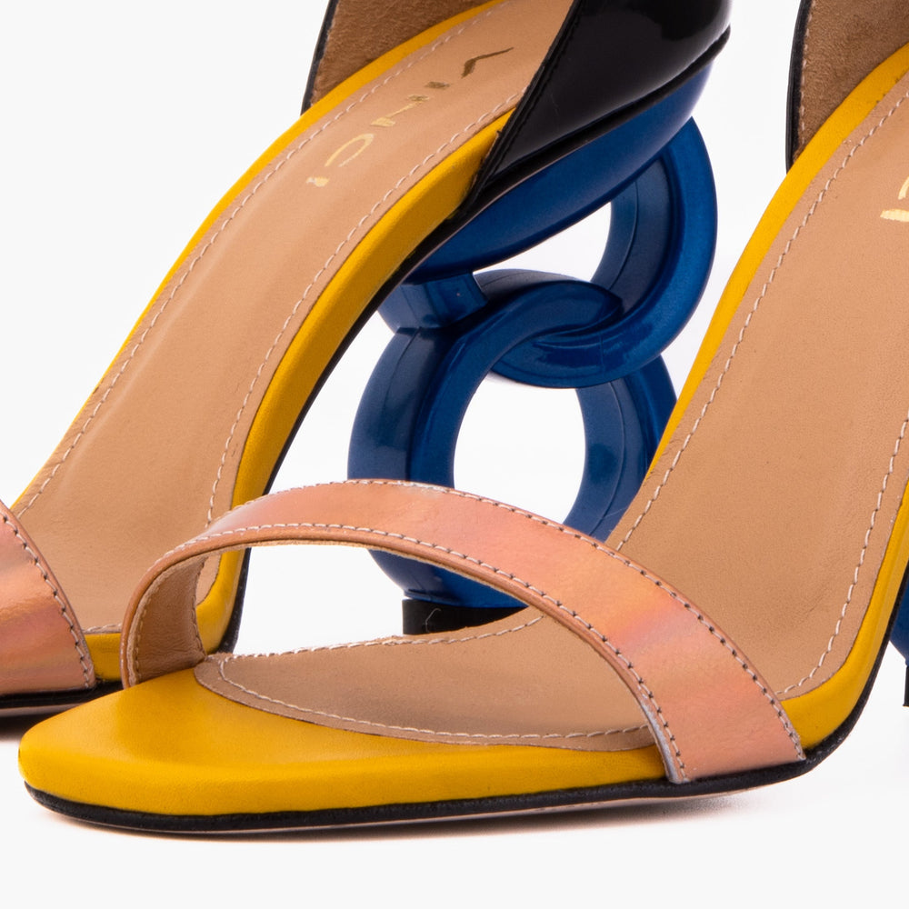 The Helix Heel Rose Gold Leather Sandal For Sale