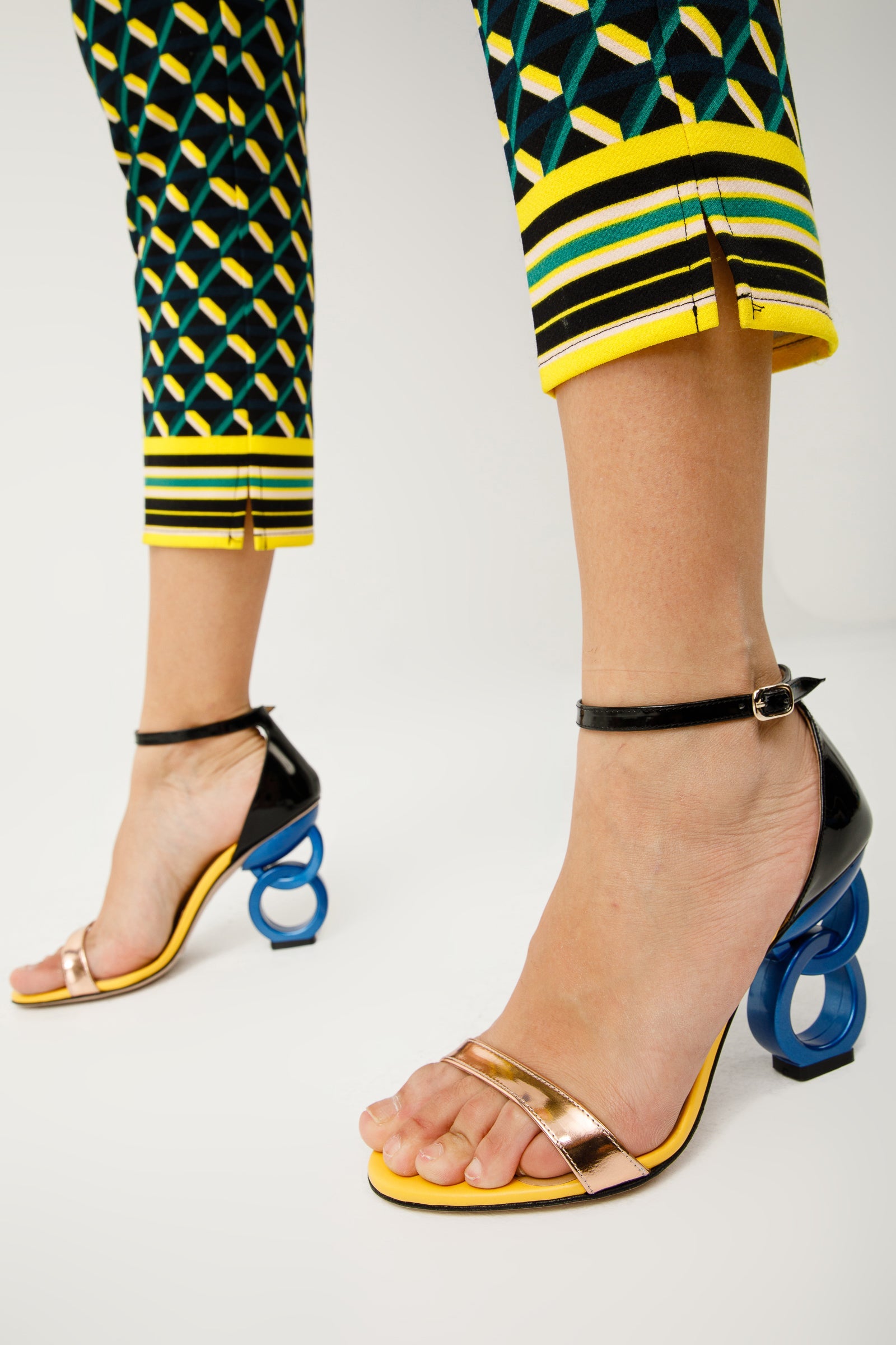 The Helix Heel Rose Gold Leather Sandal For Sale