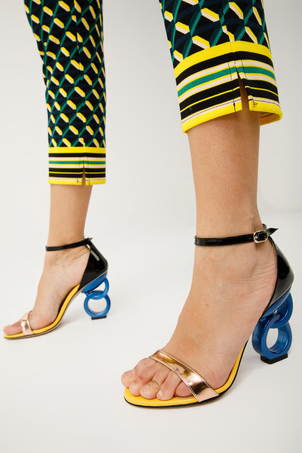 The Helix Heel Rose Gold Leather Sandal For Sale
