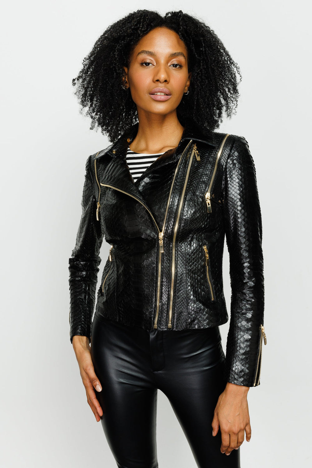 The Queen Pythn Skin Black Leather Jacket Universal Fit