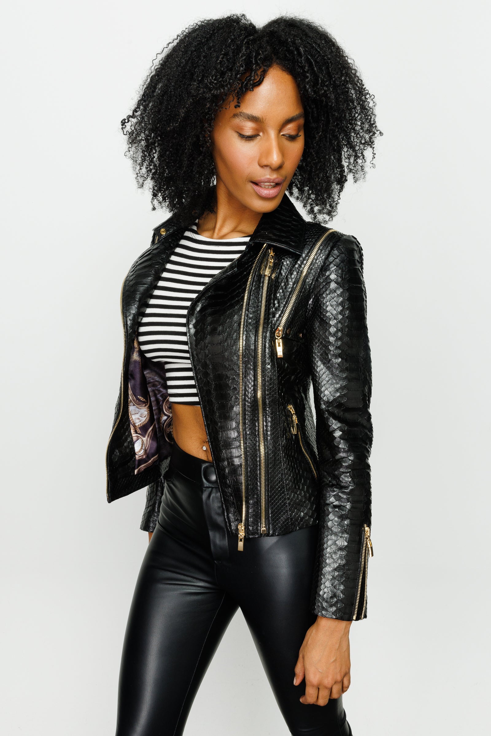 The Queen Pythn Skin Black Leather Jacket Universal Fit