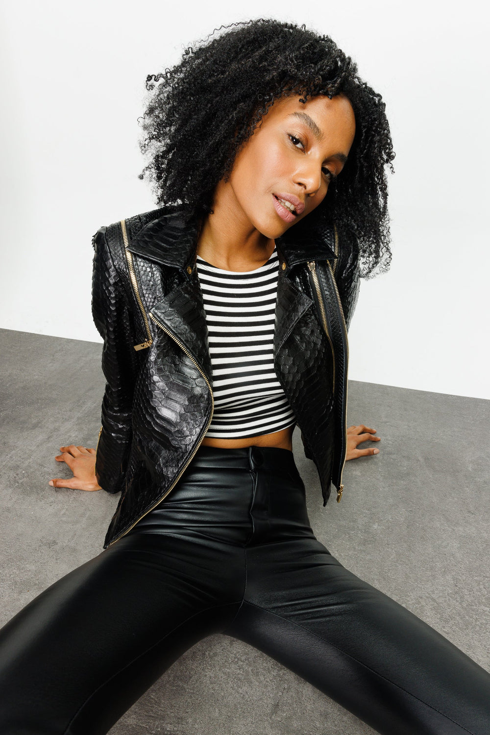 The Queen Pythn Skin Black Leather Jacket Universal Fit