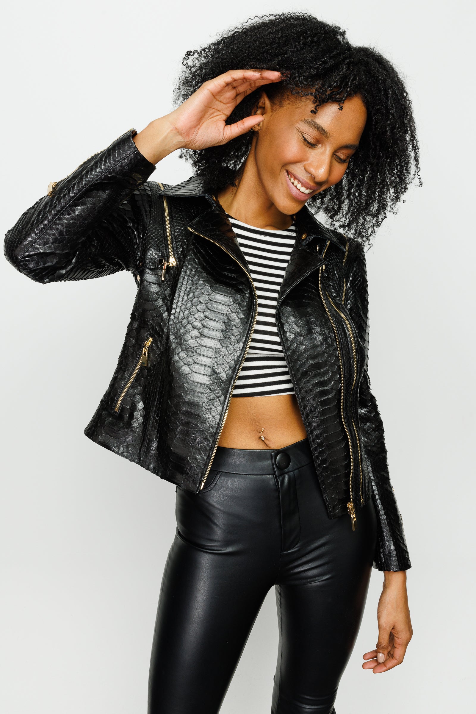 The Queen Pythn Skin Black Leather Jacket Universal Fit