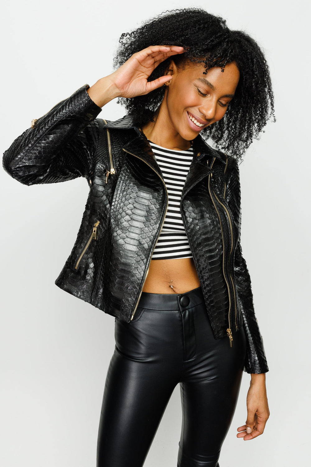 The Queen Pythn Skin Black Leather Jacket Universal Fit