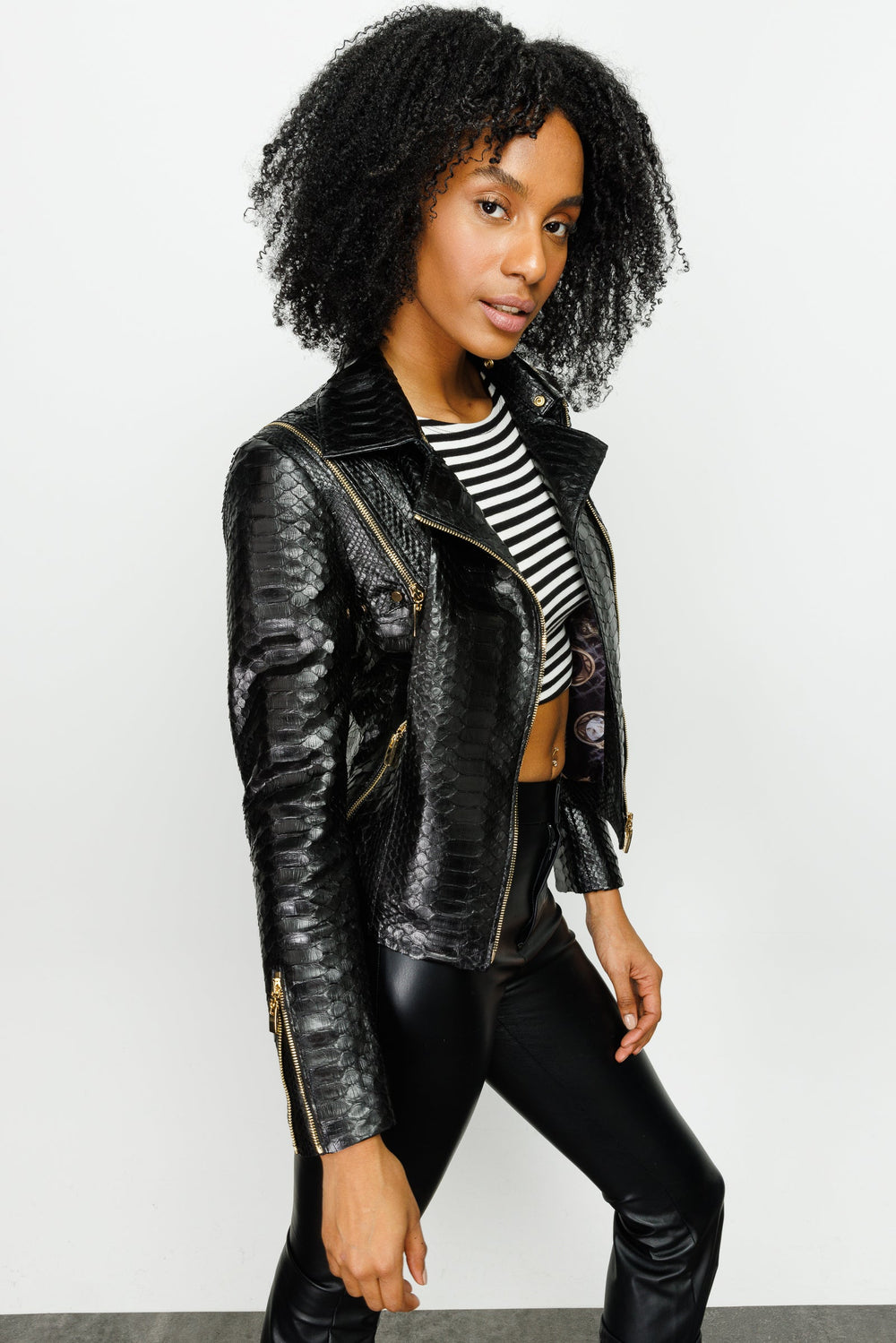 The Queen Pythn Skin Black Leather Jacket Universal Fit
