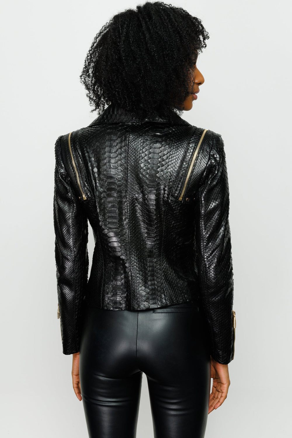 The Queen Pythn Skin Black Leather Jacket Universal Fit