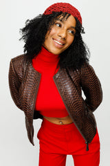 The Mekke Pythn Skin Brown Leather Jacket Fine Craftsmanship