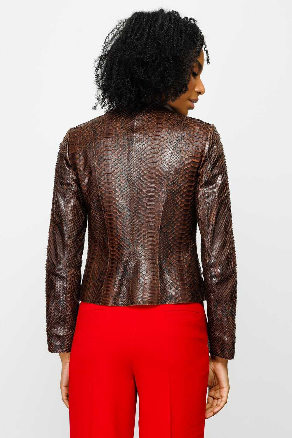 The Mekke Pythn Skin Brown Leather Jacket Fine Craftsmanship