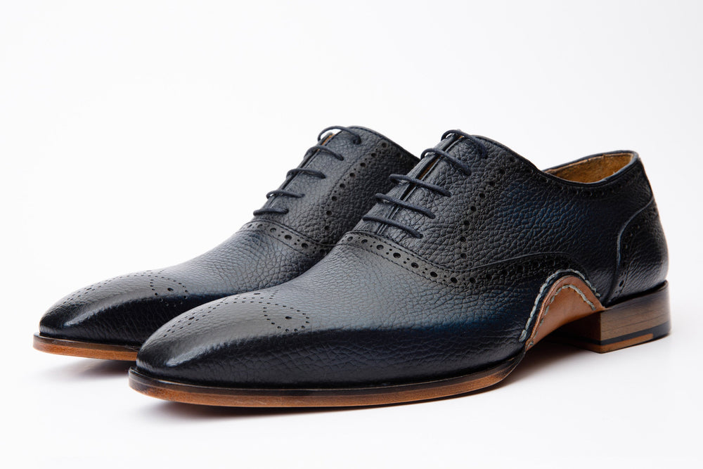 The Draco Handmade Navy Blue Semi Brogue Oxford Shoe Exclusive Style