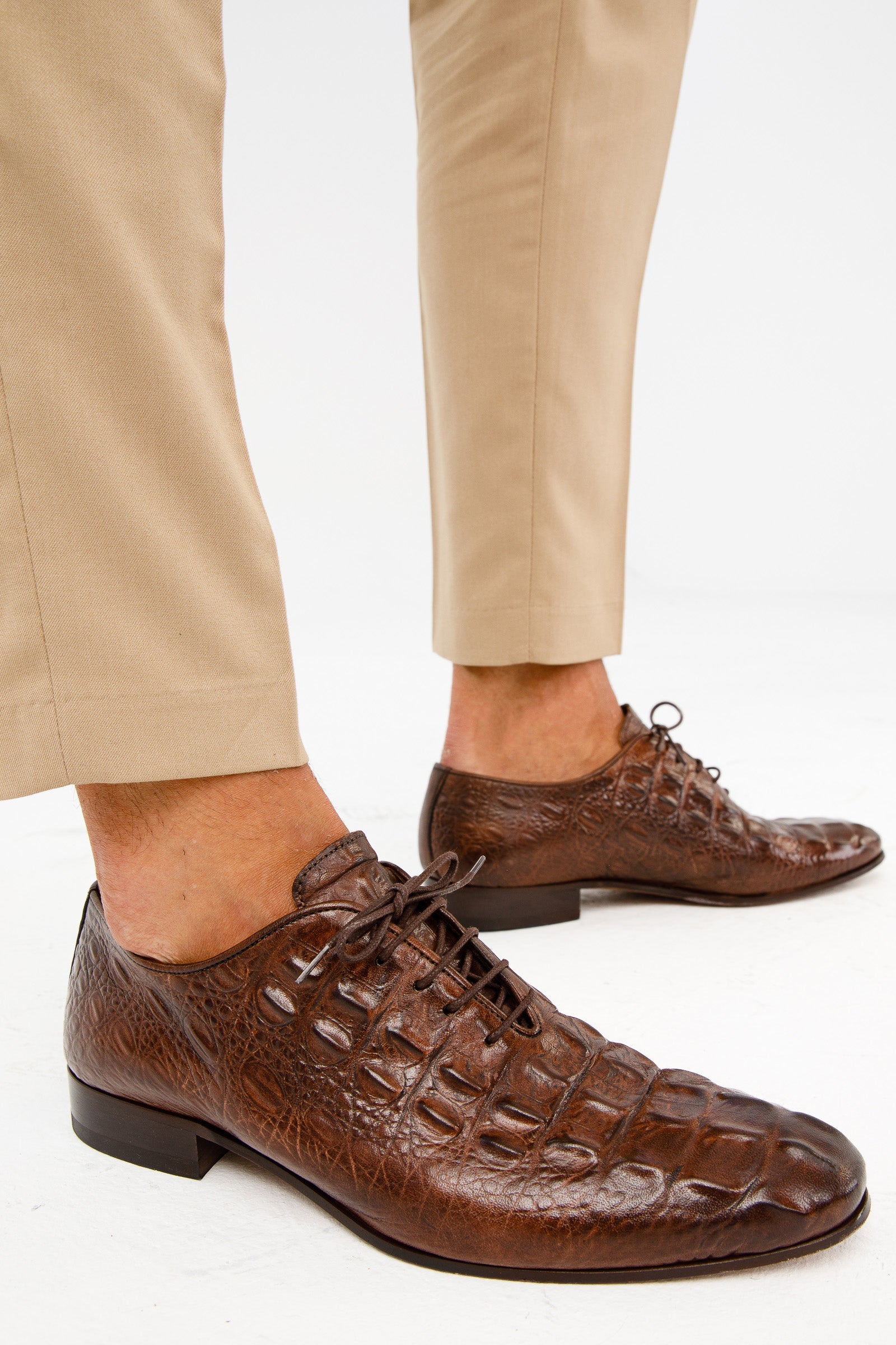 The Randor Brown Crocodile Leather Oxford Shoe On Sale