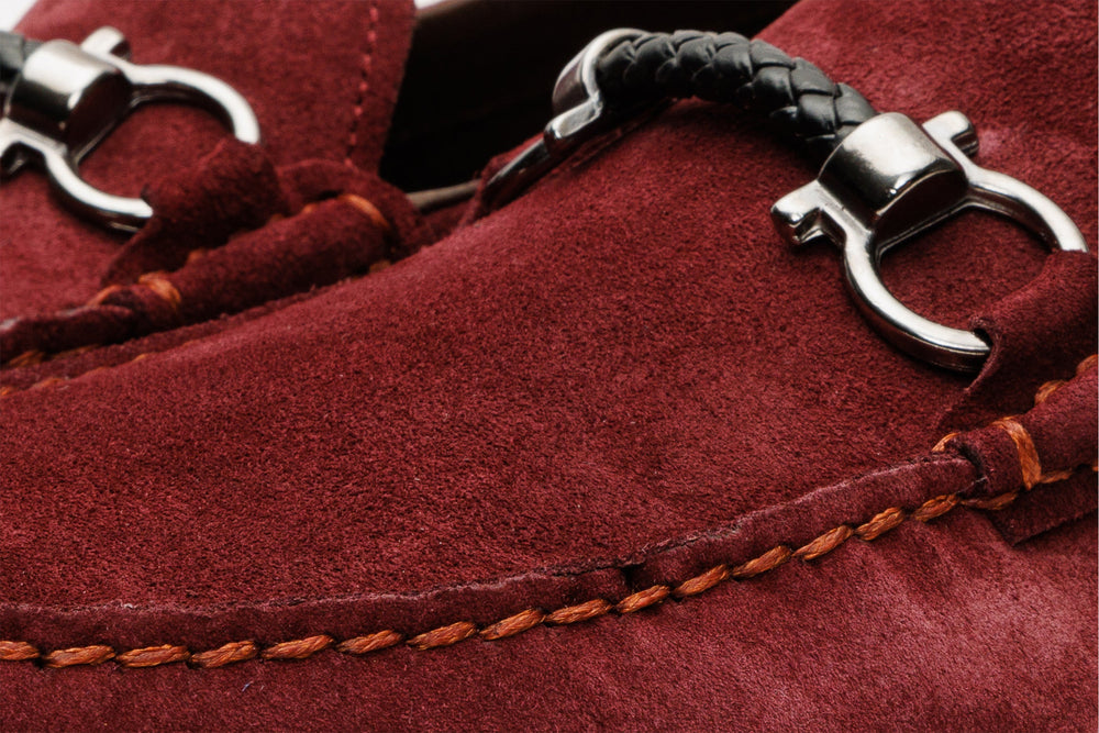 The Bari Burgundy Suede Leather Bit Drive Loafer  Shoe For Sale
