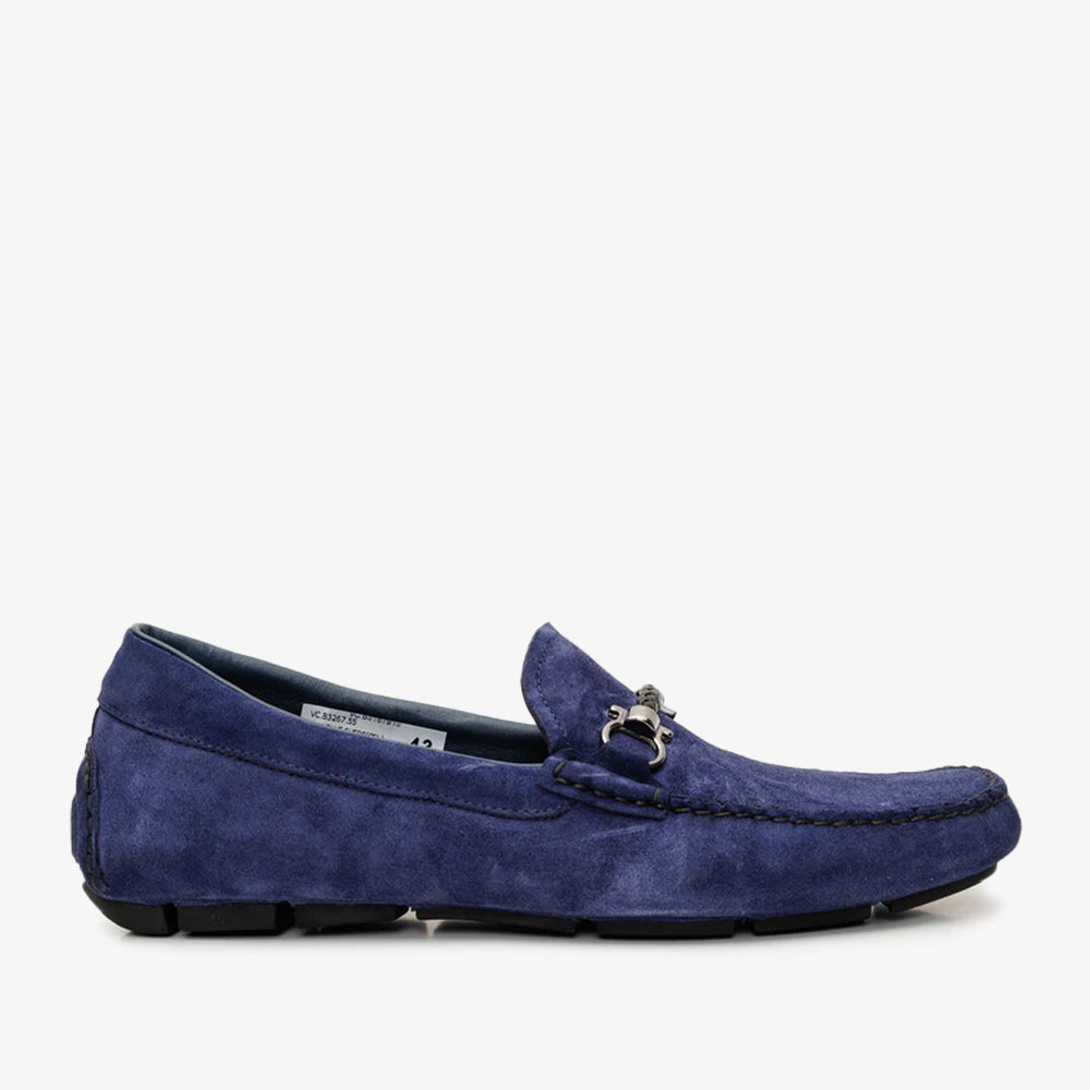The Bari Navy Blue Suede Leather Bit Drive Loafer Shoe All New