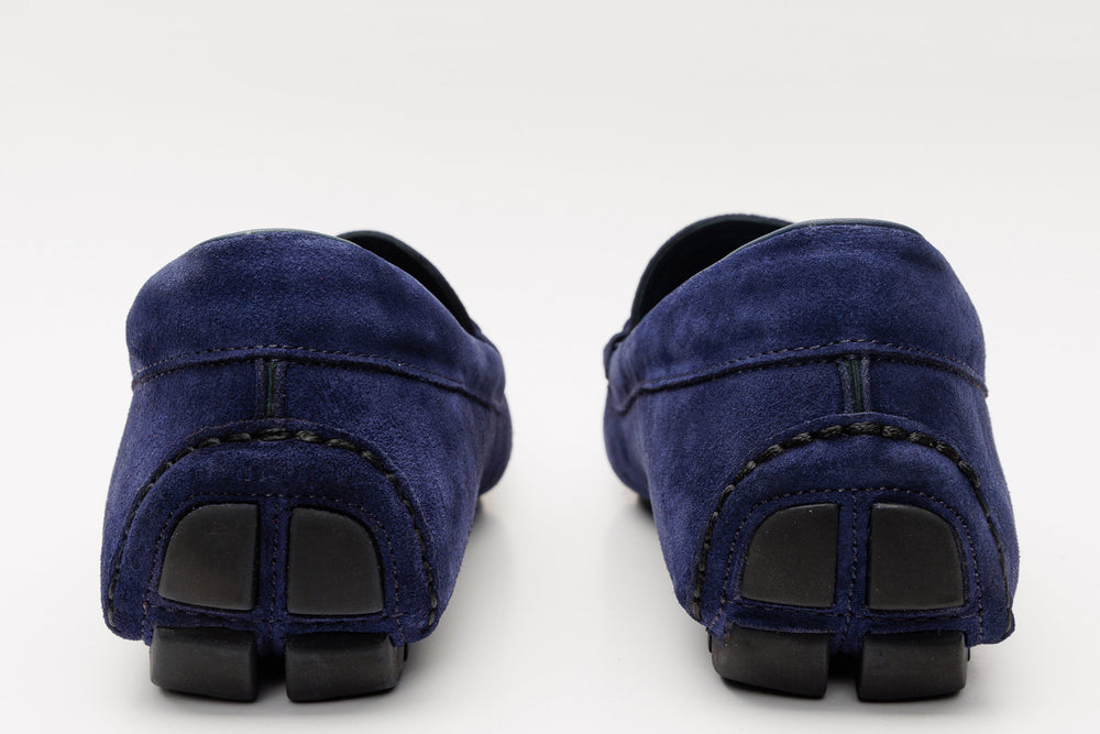 The Bari Navy Blue Suede Leather Bit Drive Loafer Shoe All New