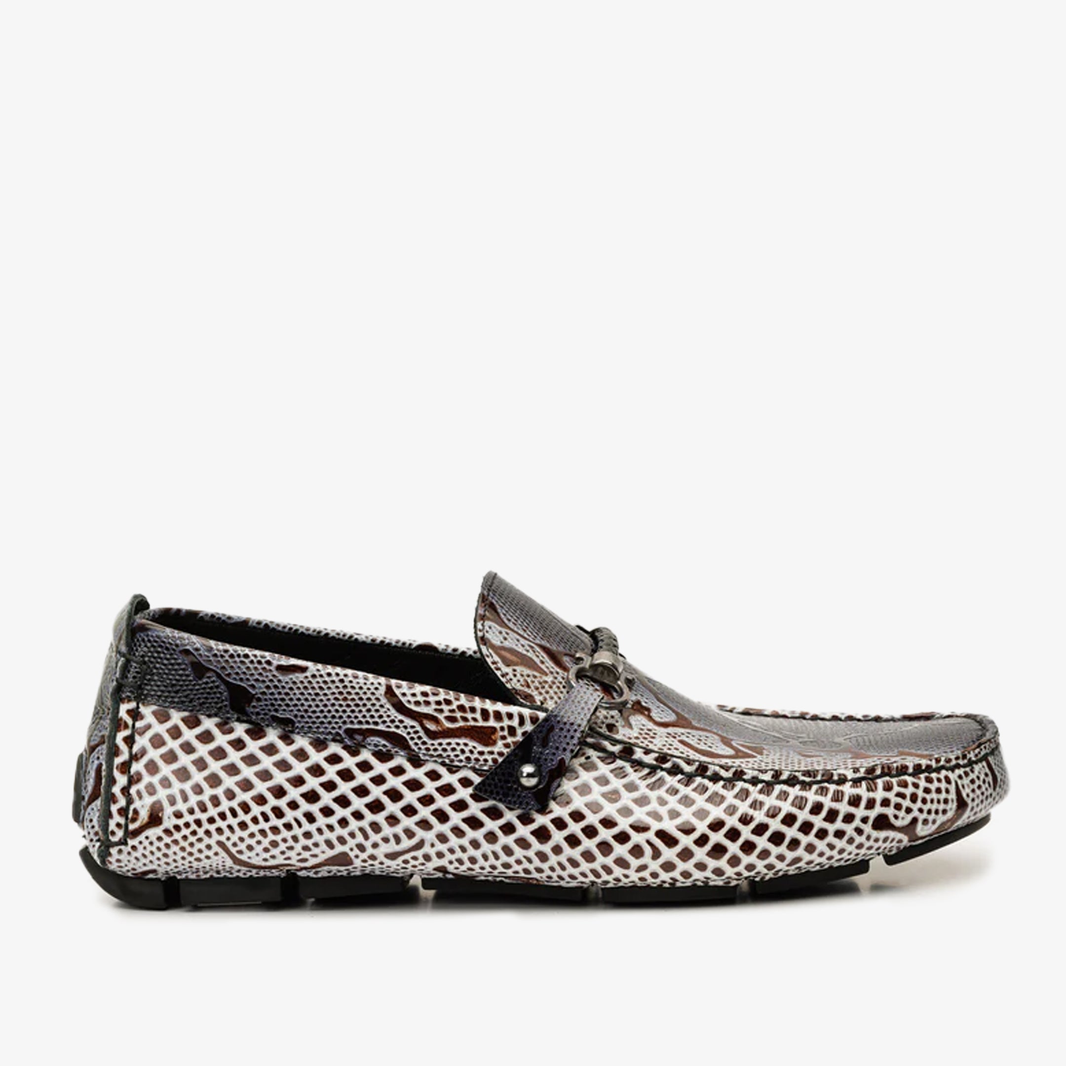 Bologna Black White Bit Drive Loafer Shoe Universal Fit