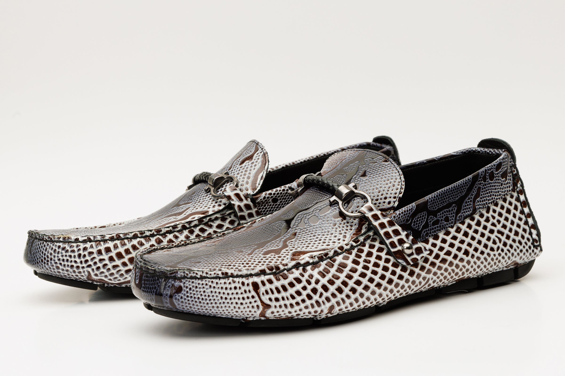 Bologna Black White Bit Drive Loafer Shoe Universal Fit