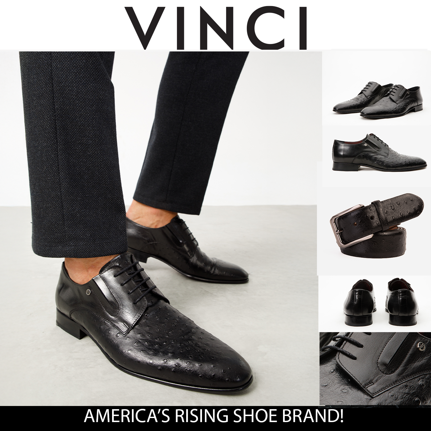 The Porto Alegre Black Leather Derby Shoe For Sale
