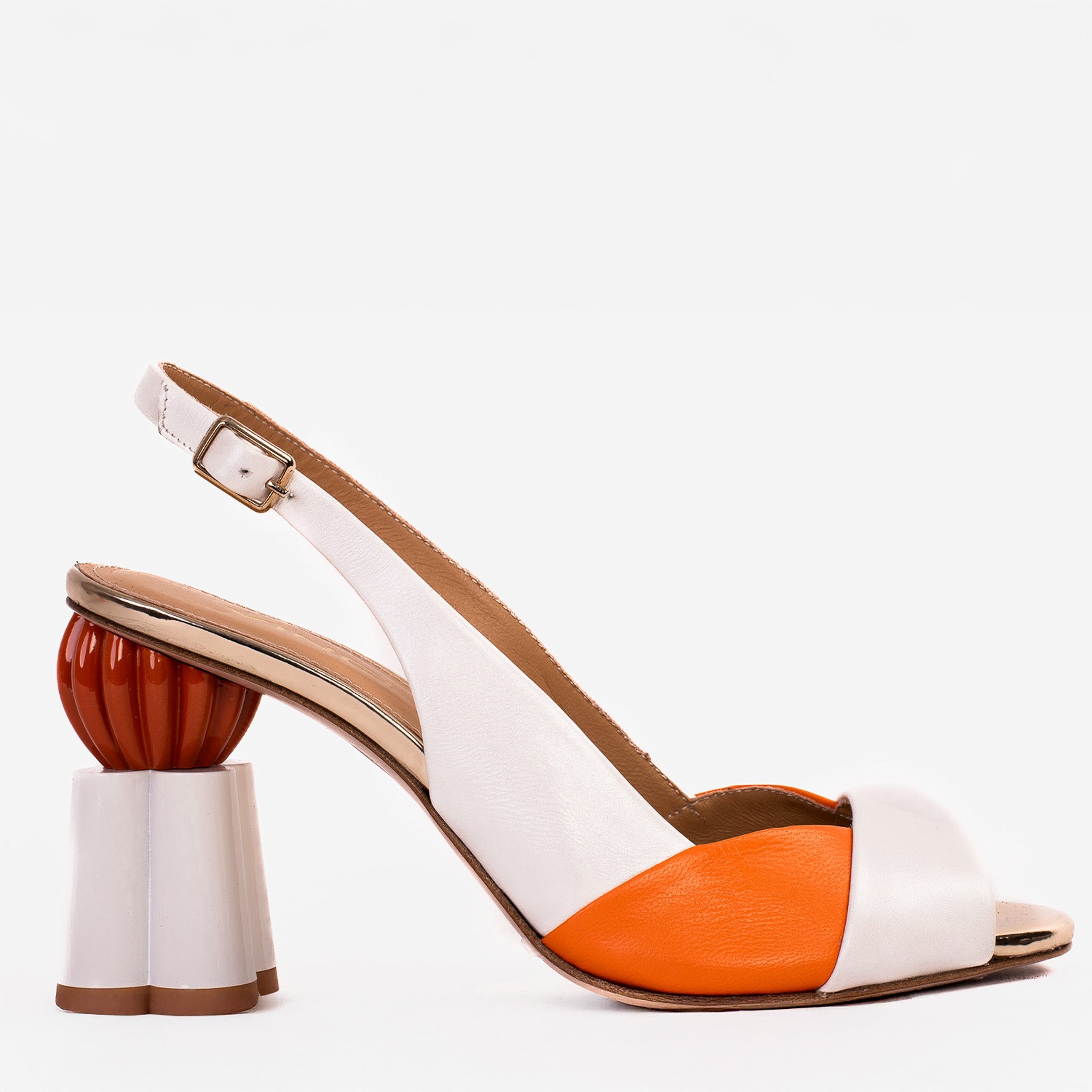 The Rize White Leather Pumpkin Heel Sandal Exclusive Style