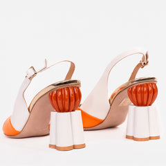The Rize White Leather Pumpkin Heel Sandal Exclusive Style