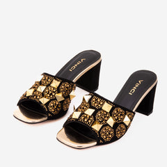 The Chantilly Black Glitter Leather Sandal All New