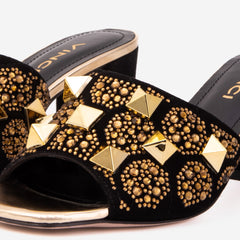The Chantilly Black Glitter Leather Sandal All New