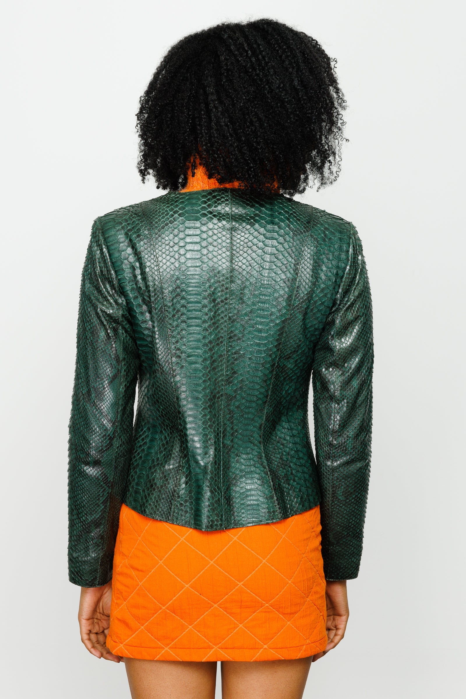 The Mekke Pythn Skin Green Leather Jacket On Sale