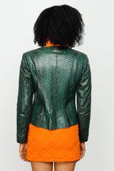 The Mekke Pythn Skin Green Leather Jacket On Sale
