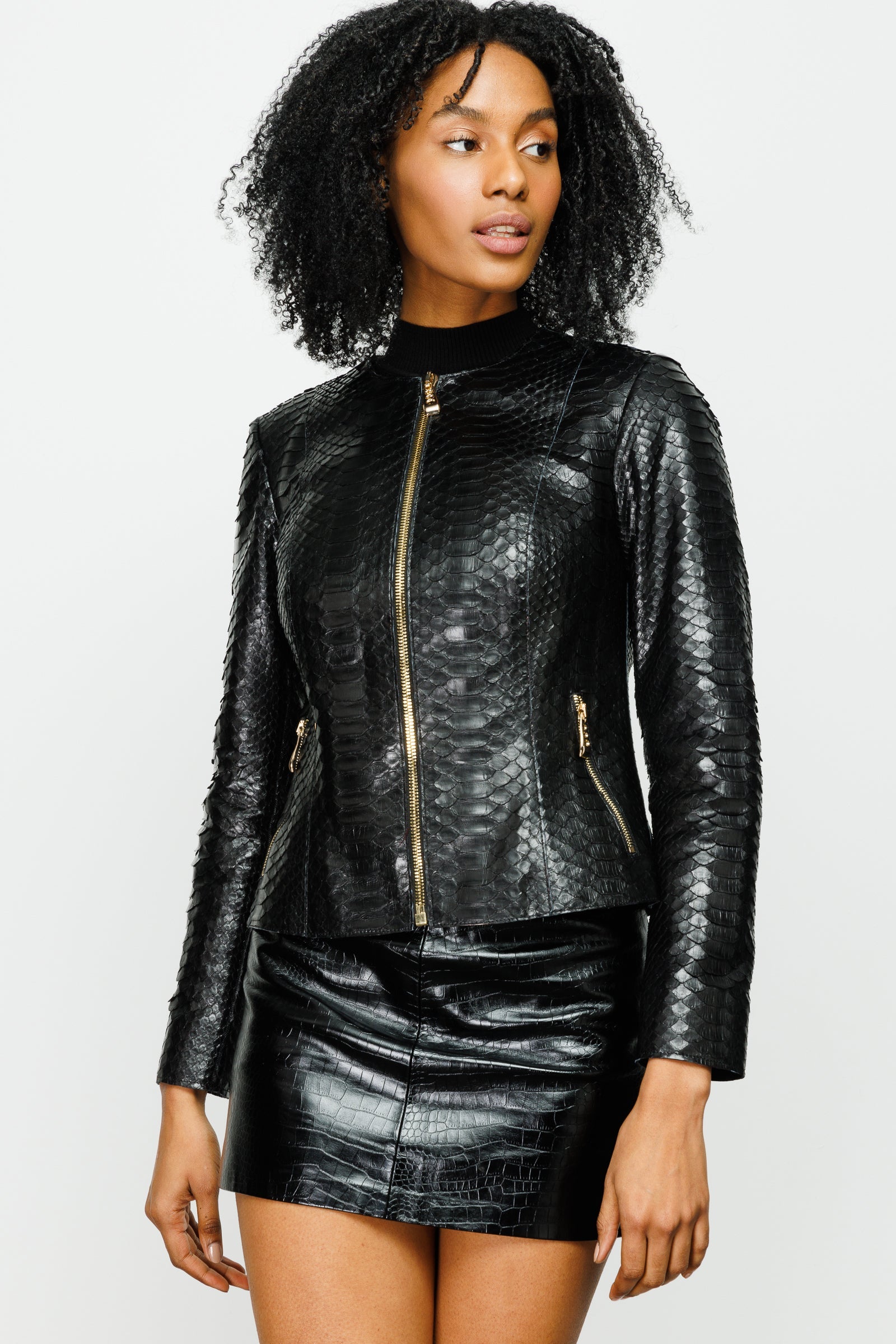 The Mekke Pythn Skin Black Leather Jacket All New