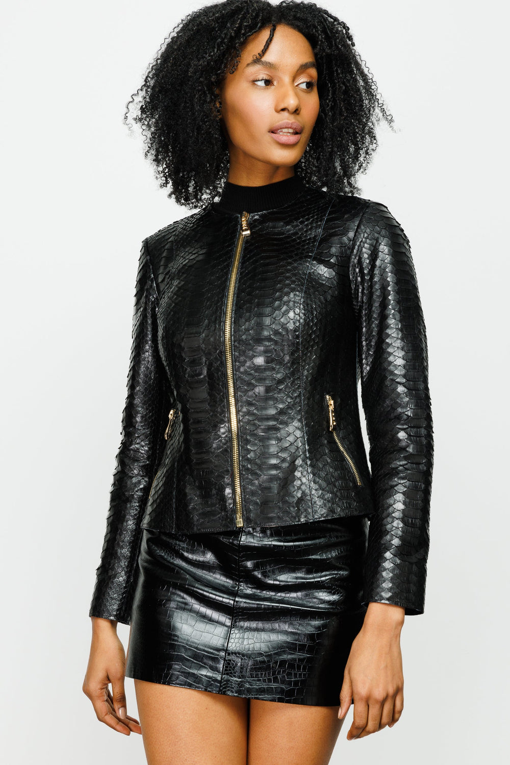 The Mekke Pythn Skin Black Leather Jacket All New