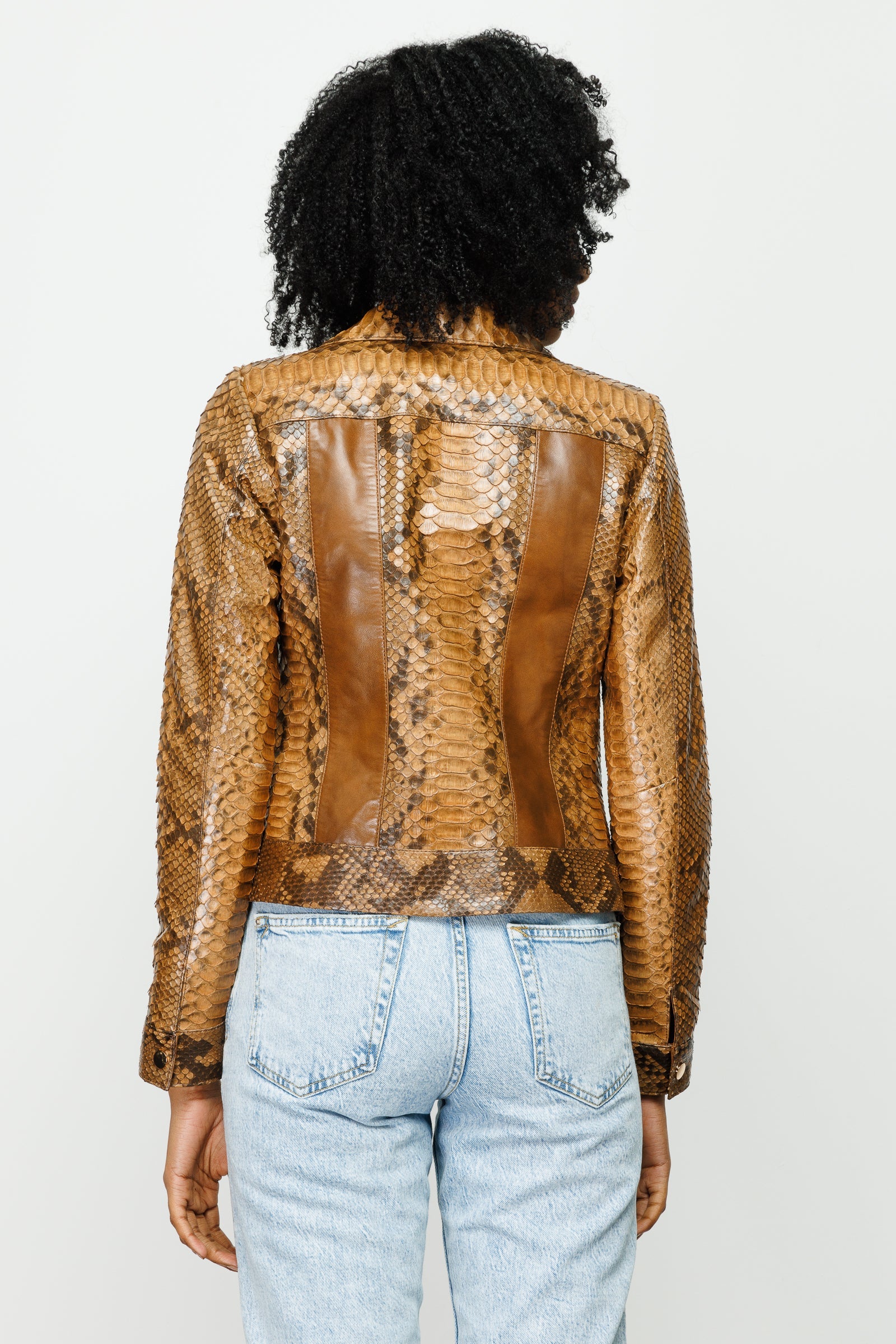 The Nayro Pythn Tan Leather Jacket Universal Fit