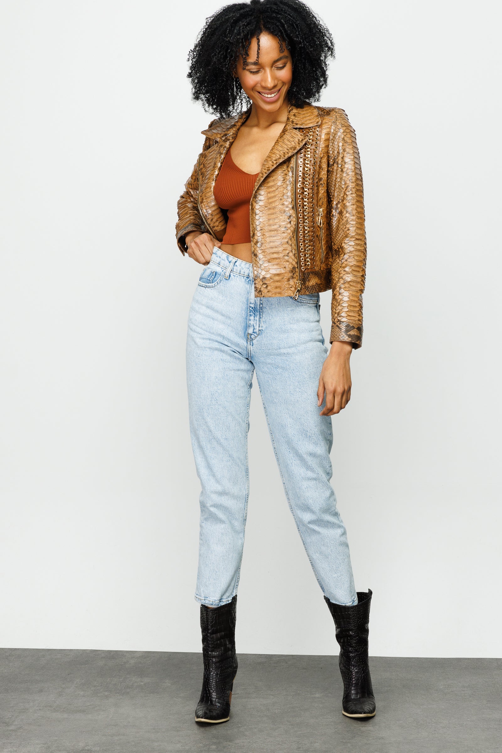 The Nayro Pythn Tan Leather Jacket Universal Fit