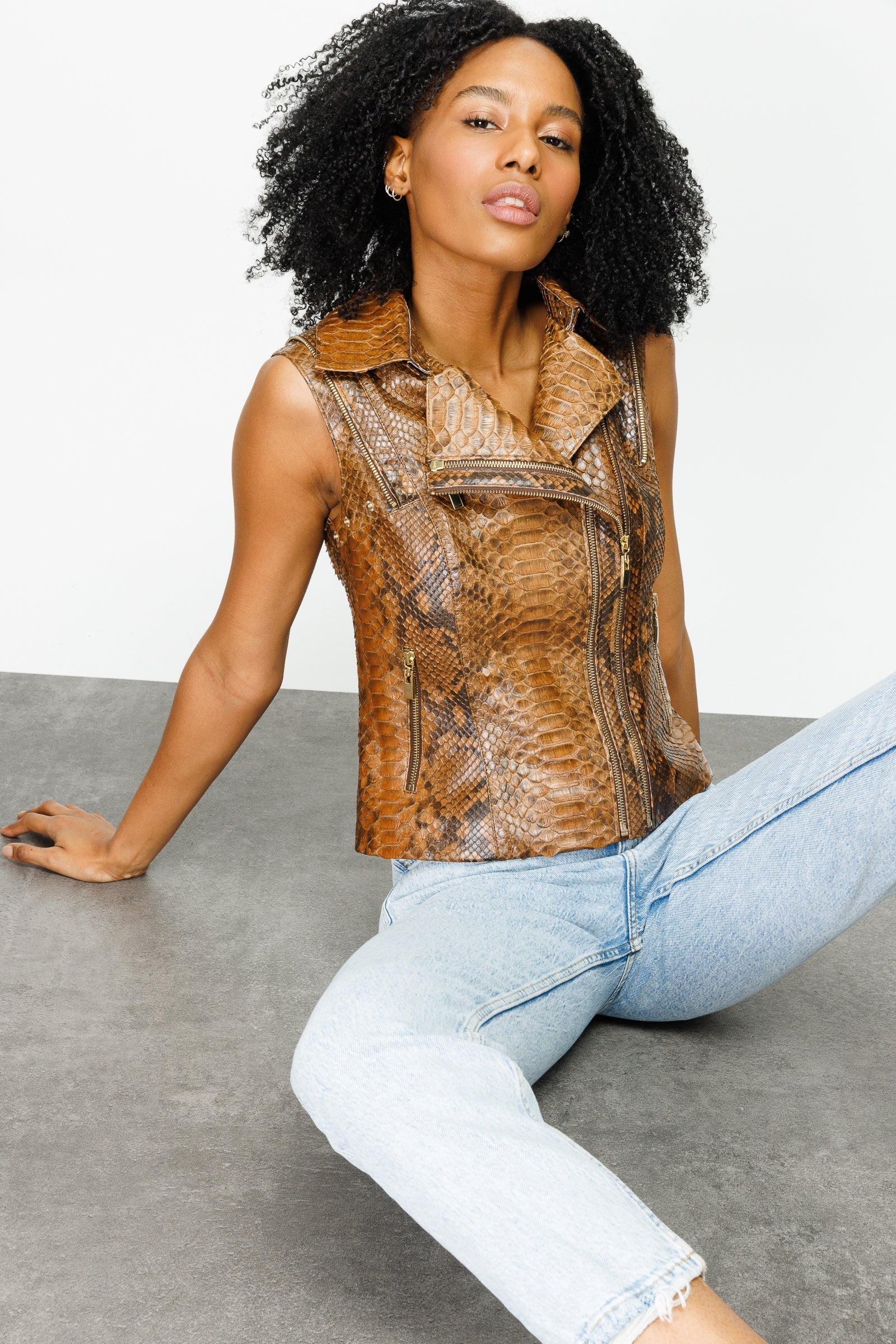 The Queen Pythn Skin Tan Leather Jacket Fine Craftsmanship