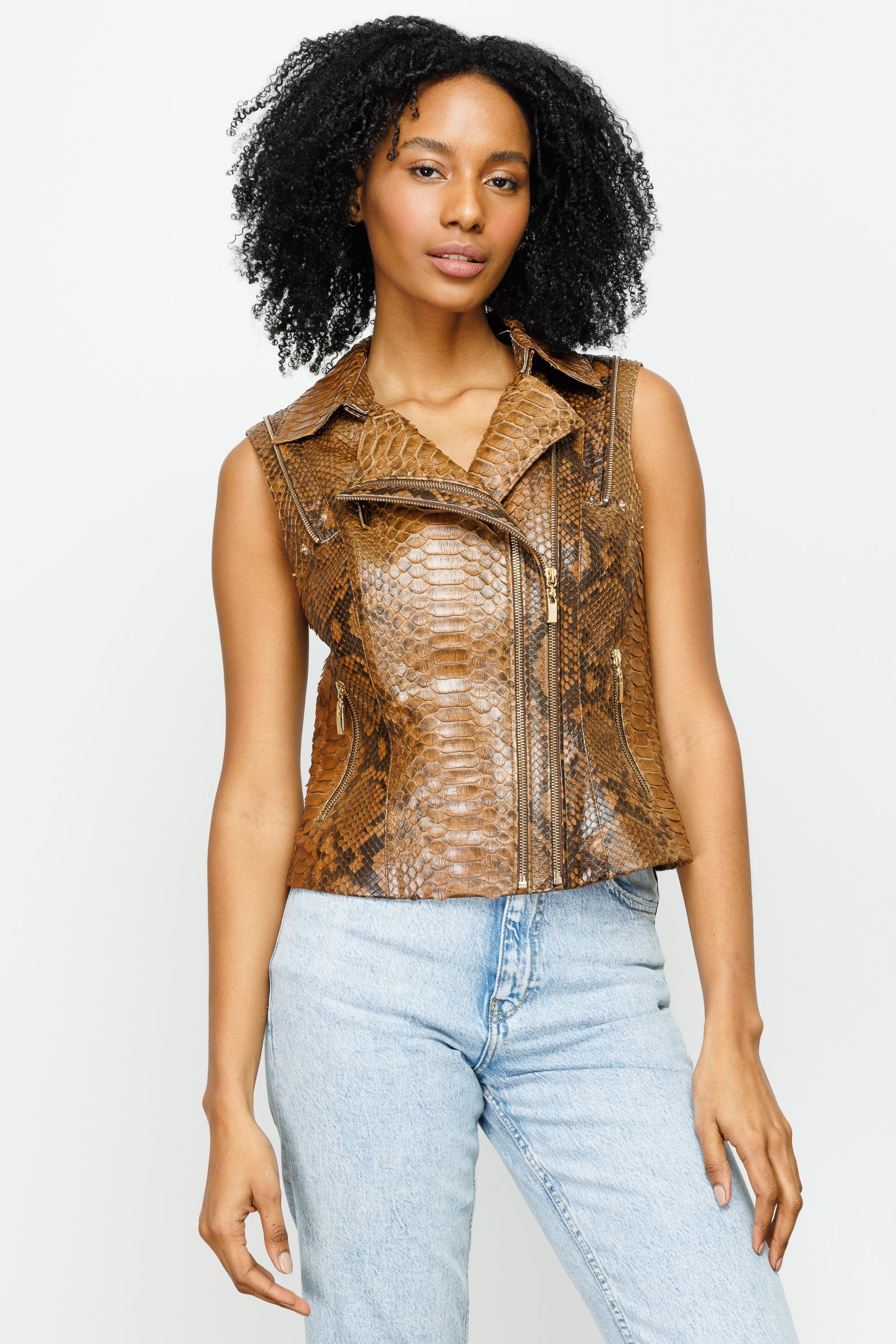 The Queen Pythn Skin Tan Leather Jacket Fine Craftsmanship