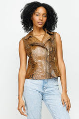 The Queen Pythn Skin Tan Leather Jacket Fine Craftsmanship