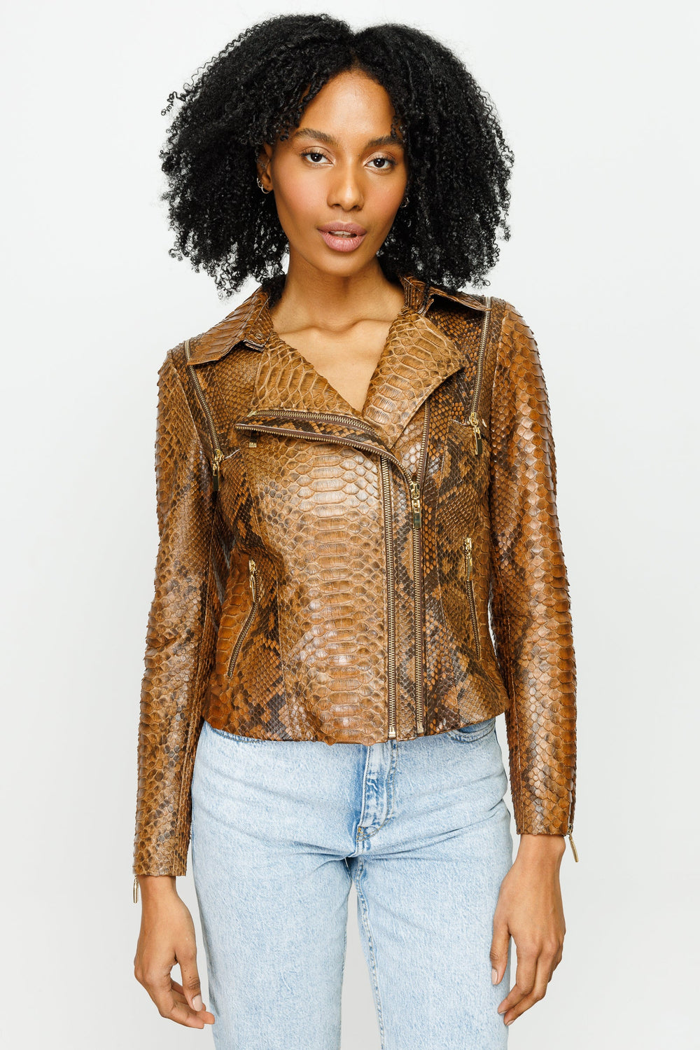 The Queen Pythn Skin Tan Leather Jacket Fine Craftsmanship