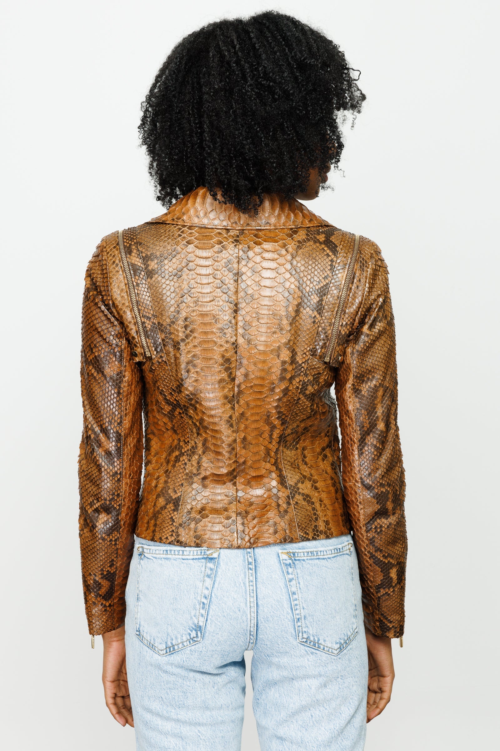 The Queen Pythn Skin Tan Leather Jacket Fine Craftsmanship