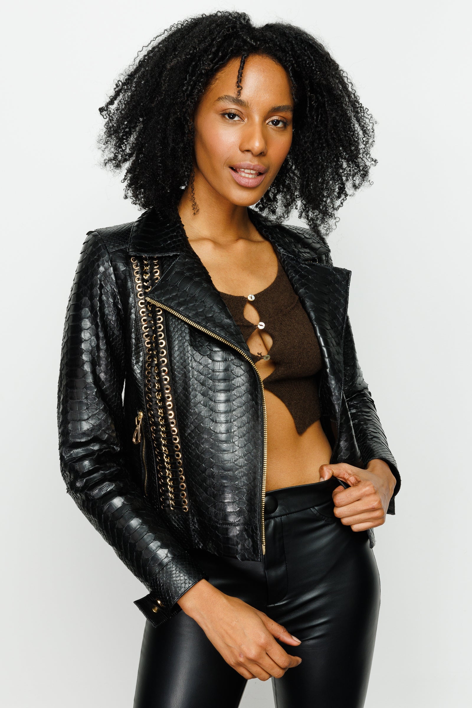 The Nayro Pythn Black Leather Jacket Exclusive Style
