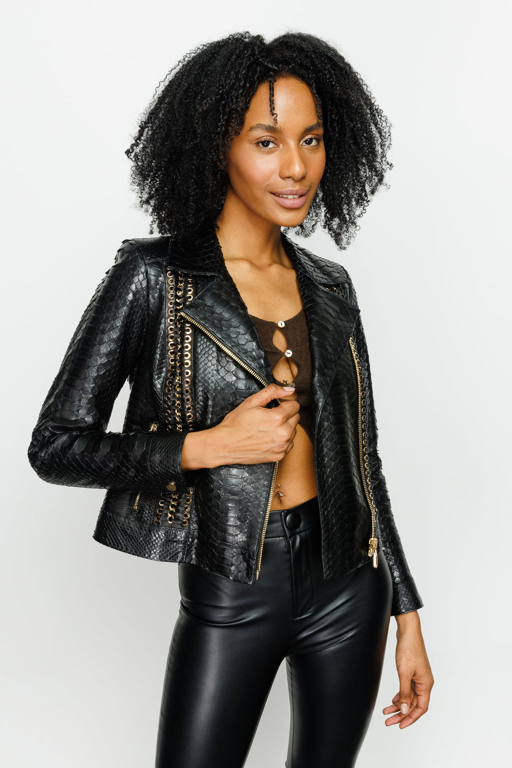 The Nayro Pythn Black Leather Jacket Exclusive Style