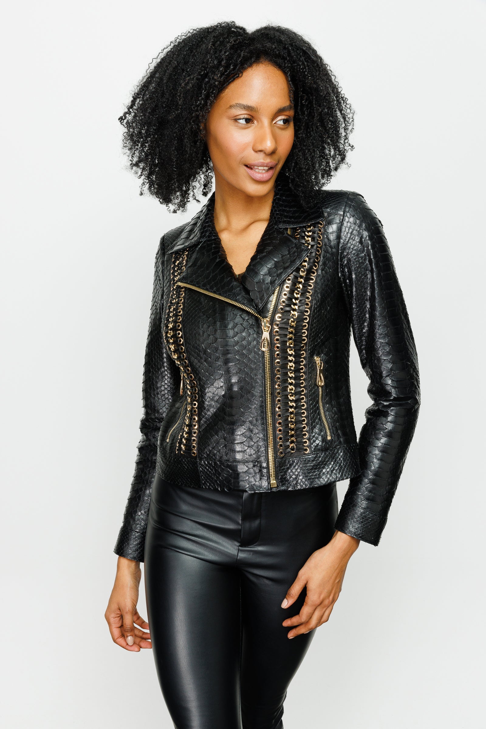 The Nayro Pythn Black Leather Jacket Exclusive Style