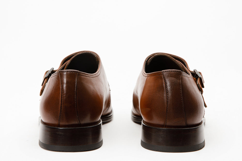 The Essen Brown Cap Toe Double Monk Strap Shoe For Sale