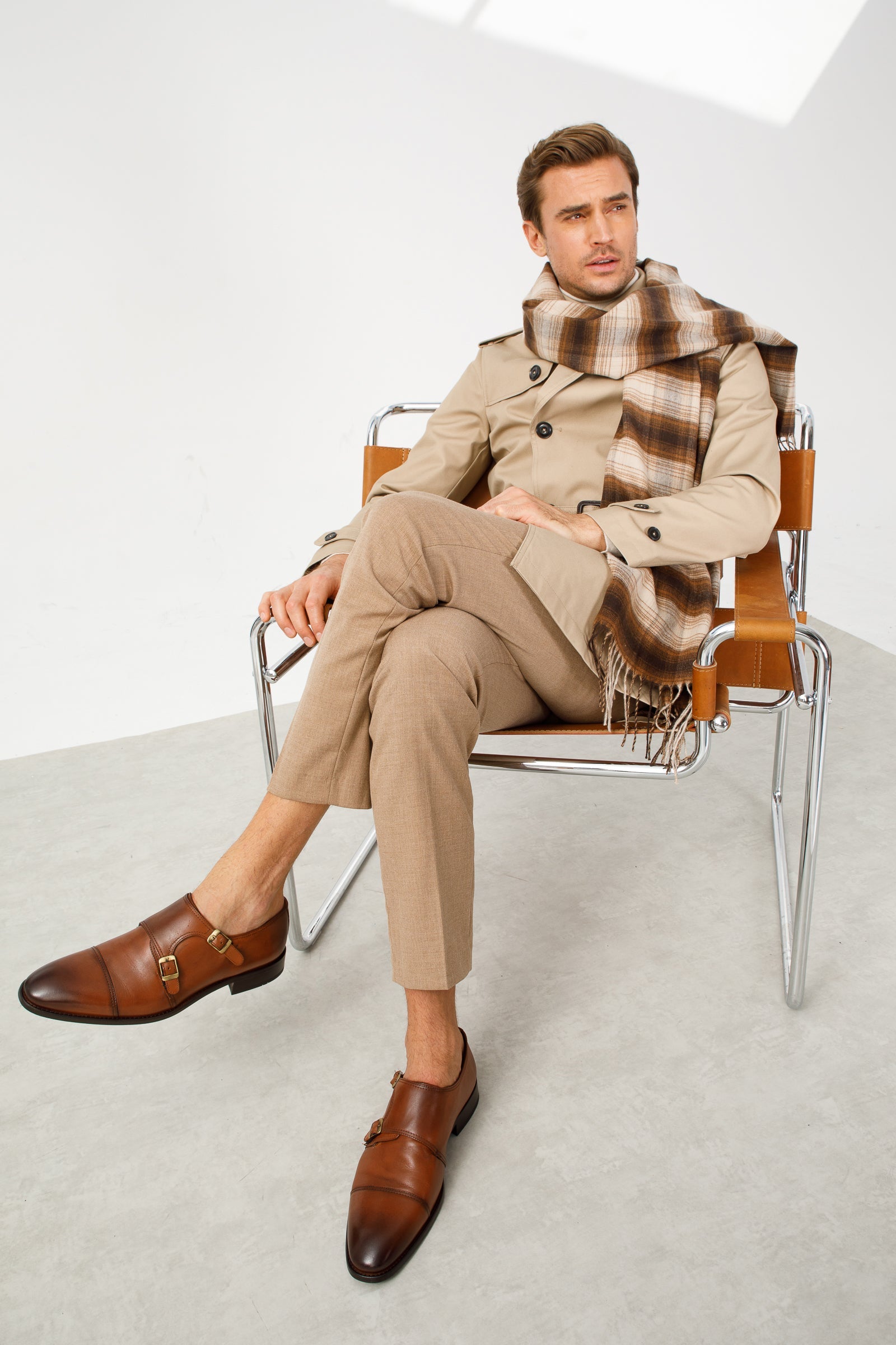 The Essen Brown Cap Toe Double Monk Strap Shoe For Sale