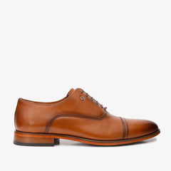 The Gambaha Tan Leather Quarter Brogue Cap Toe Oxford Shoe On Sale