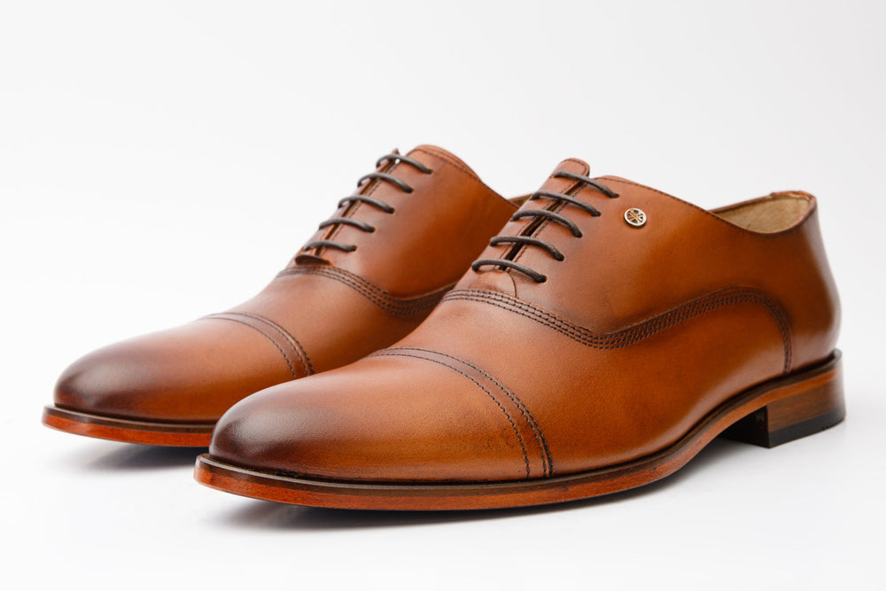 The Gambaha Tan Leather Quarter Brogue Cap Toe Oxford Shoe On Sale