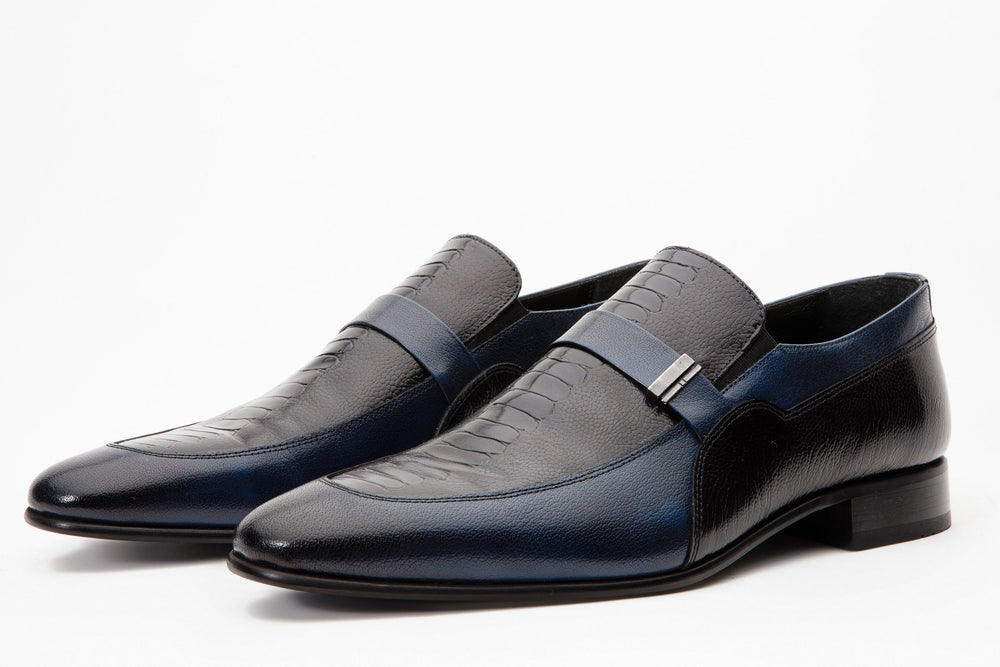The Kazablanka Navy Leather Bit Loafer  Shoe Universal Fit