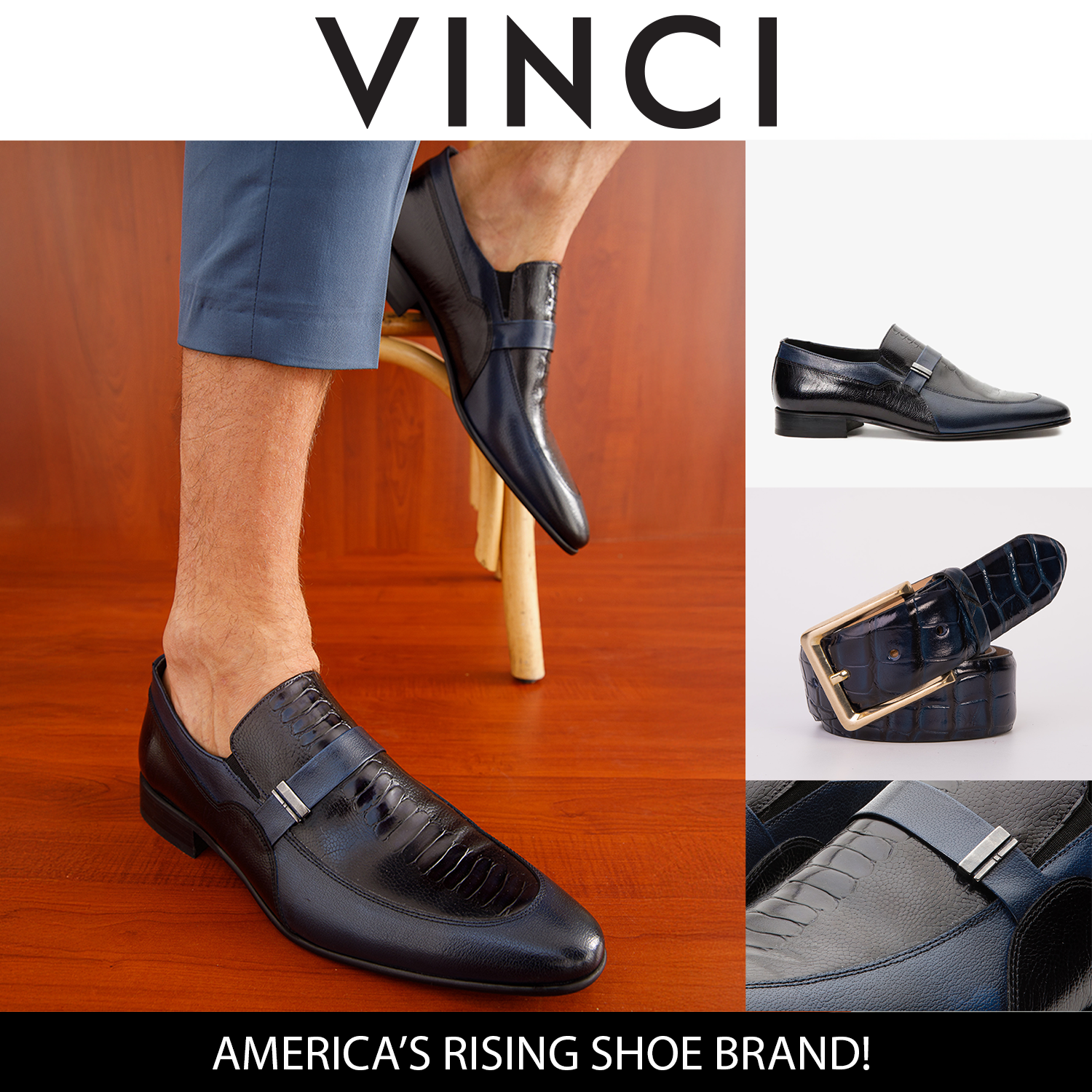 The Kazablanka Navy Leather Bit Loafer  Shoe Universal Fit