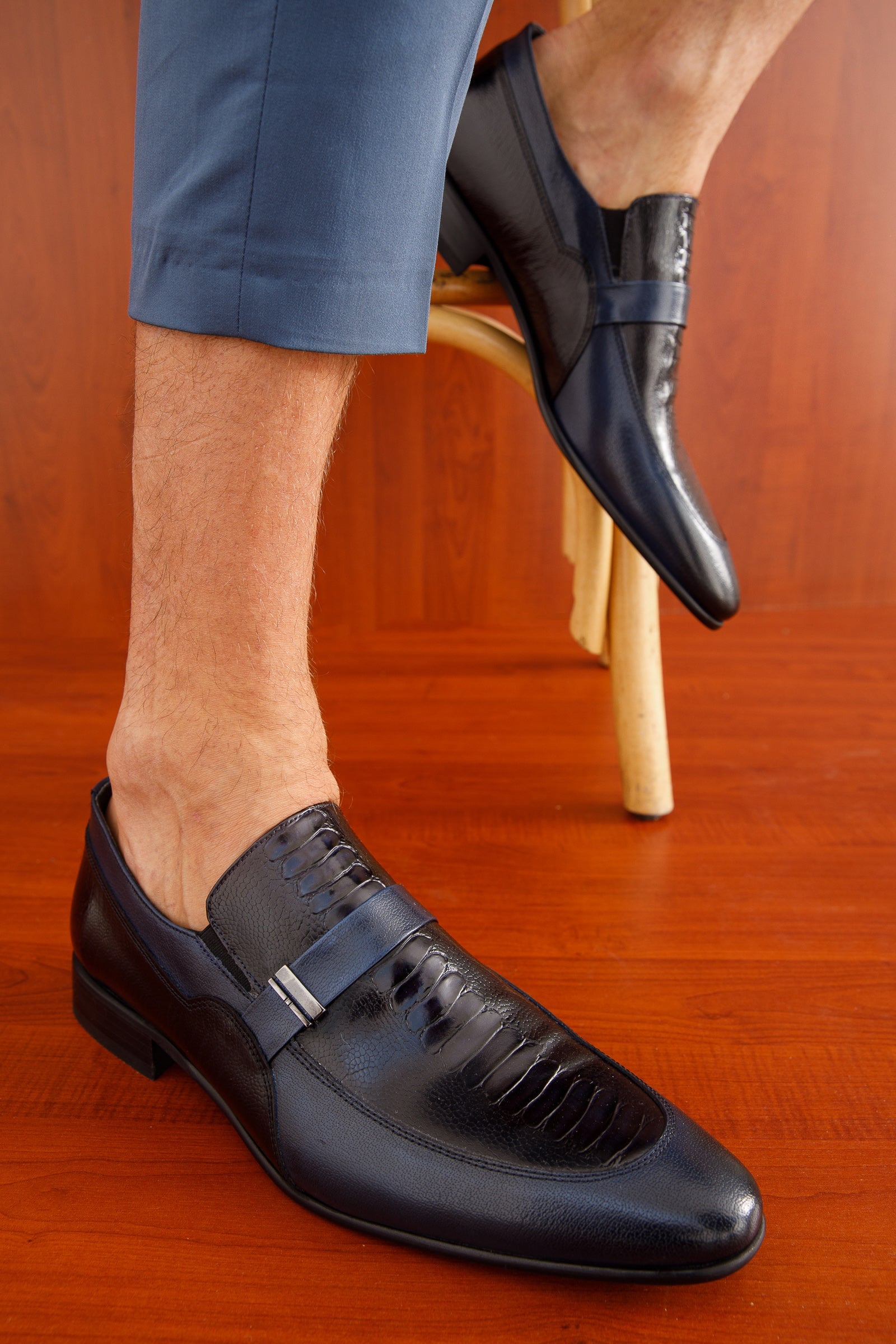 The Kazablanka Navy Leather Bit Loafer  Shoe Universal Fit