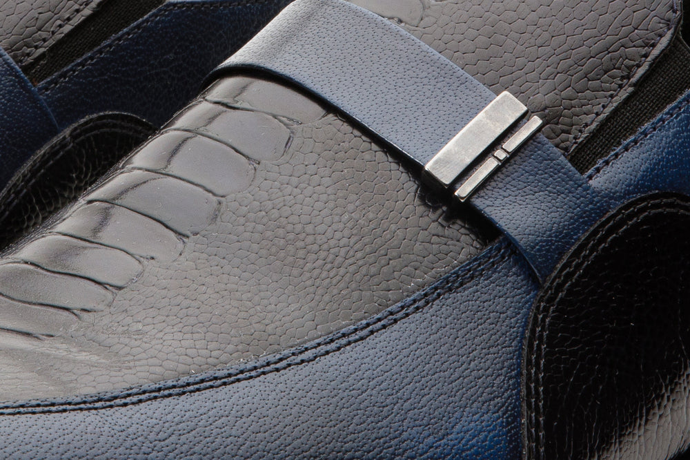 The Kazablanka Navy Leather Bit Loafer  Shoe Universal Fit