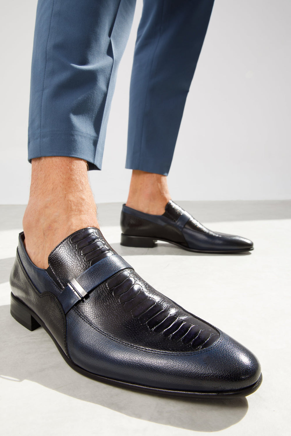 The Kazablanka Navy Leather Bit Loafer  Shoe Universal Fit