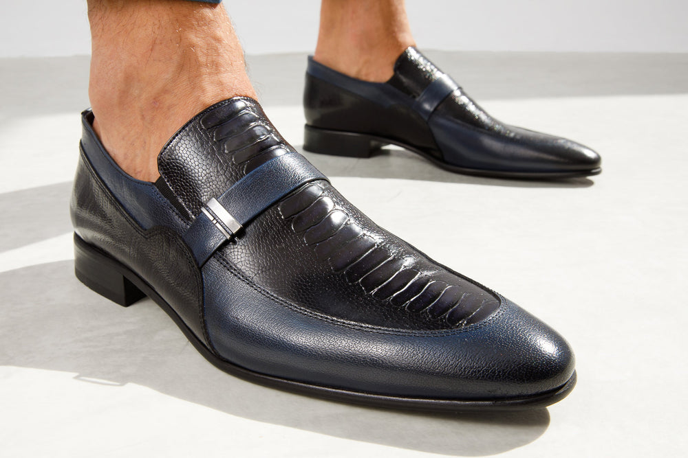 The Kazablanka Navy Leather Bit Loafer  Shoe Universal Fit