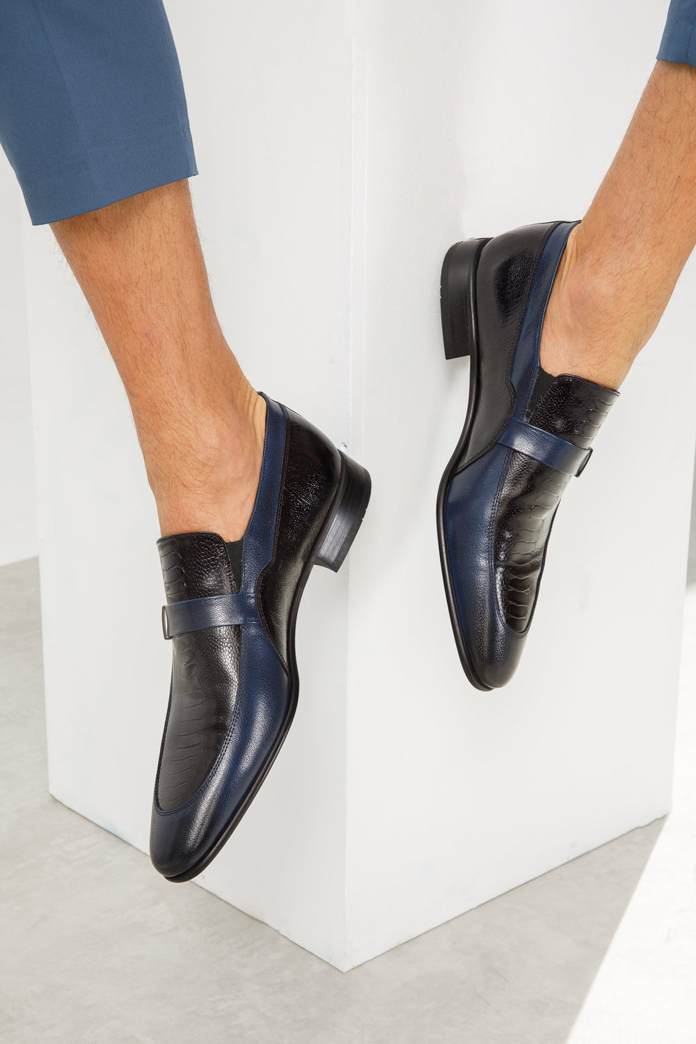 The Kazablanka Navy Leather Bit Loafer  Shoe Universal Fit